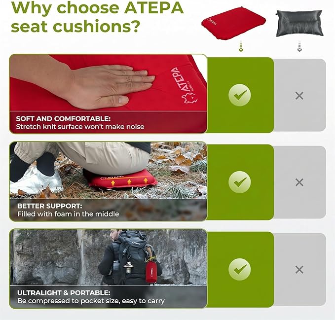 ATEPA Inflatable Seat Cushion, Self-Inflating Portable Stadium Airplane Travel Foam Cushion Pad for Camping, Sports Events, Outdoor
