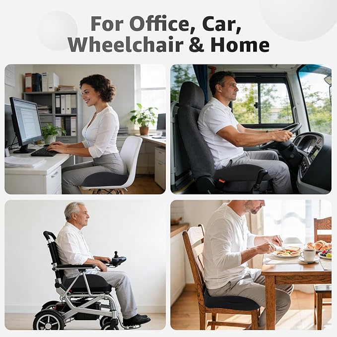 BRO Extra Large Office Chair Cushion for Sciatica Pain Relief: Memory Foam Seat Cushion for Tailbone Pain Relief Support for Long Sitting - 2 × Removable Covers with Handle - Car/Office/Home Use