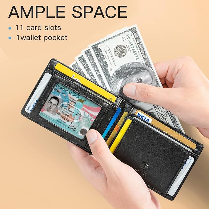 GSOIAX Slim Wallet for Men Rfid Blocking Leather Bifold Front Pocket Carbon Fiber Credit Card Holder Novelty Wallets With Gift Box (Black)