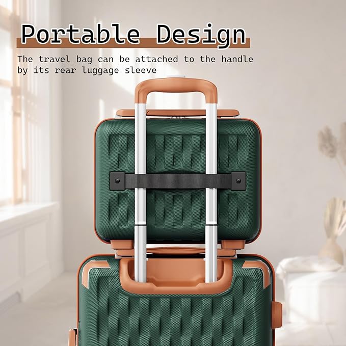 Melalenia Luggage Sets 5 Piece with Duffel Bag, Hard Shell Carry on Suitcase with Spinner Wheels and TSA Lock, Travel Lightweight Luggage Set for Women, Green Brown