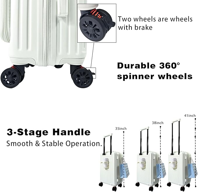 Carry On Luggage 22x14x9Inch Airline Approved with Wheels, Hard Shell Carry On Suitcases for Weekender, Expandable Suitcase Top Opening Lightweight Small Travel Luggage with Cup Holder and Side Hooker