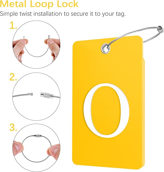 Gostwo 2 Pack Luggage Tags for Suitcases, 26 Initial Letter Travel Luggage Baggage Identification Labels ID Tag Fully Bendable Tags with Stainless Steel Loop (Yellow) (Letter O)