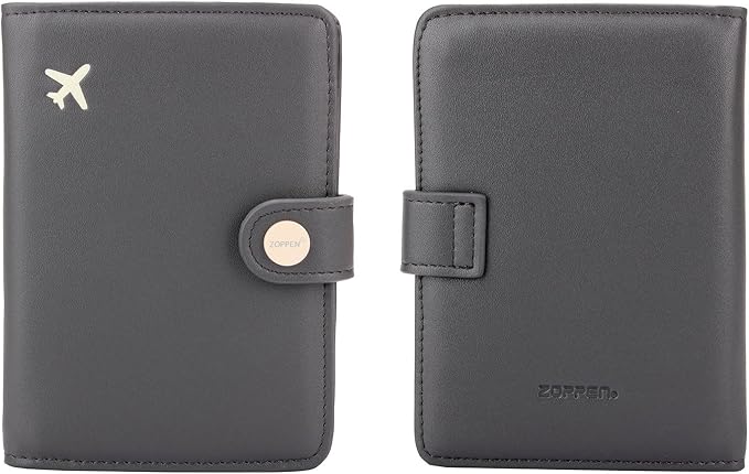 ZOPPEN Passport Holder Women, Passport Cover Travel Wallet Rfid Blocking Passport Wallet Cover Case Travel Essentials Document Organizer, Dark Grey