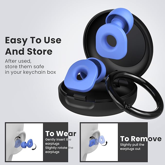 2 Pairs of Earplugs for Sleeping,Reusable Hearing Protection Ear Plugs with 8 Pairs Ear Tips & One Connector Cord,Soft Earplugs for Noise Reduction,Concert,Musician & Work - 25dB-30dB