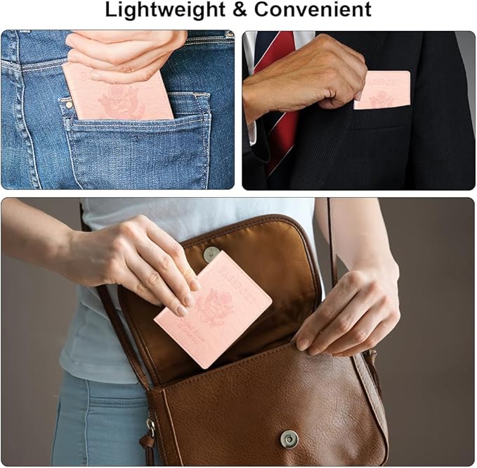 Passport Holder, Passport Holder Men, Passport Wallet Travel Must Haves, 1 Pack Passport and Vaccine Card Holder Combo, Travel Documents Organizer Protector for Travel Accessories, Rose Gold