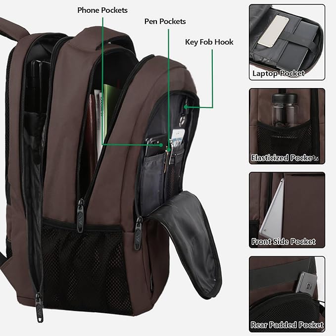MATEIN Laptop Backpack, Extra Large TSA Friendly 17.3 Inch Travel Computer Backpack, Anti Theft Carry On Flight Approved Business Work College Backpack Bag for Men Women, Brown