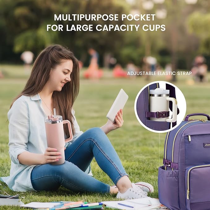 LOVEVOOK Laptop Backpack for Women with Pouch Pocket for Large Capacity Cup,15.6 Inch Laptop Computer Bag Travel Backpack Purse,Waterproof Work Business Backpack College Teacher Bags,Violet