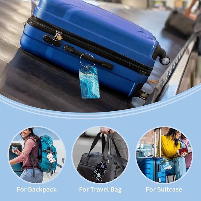 2 Pcs Luggage Tag for Suitcases, Marble PU Leather Suitcase Tag Privacy Cover Name ID Label with Metal Loop, Personalized Baggage Identifier for Women Cruise Bag Travel Essentials