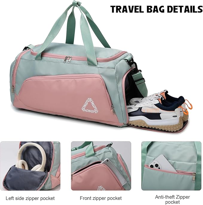 Eslcorri Gym Duffle Bag for Women Men, Sports Backpack with Wet & Shoe Compartment, Fitness Overnight Weekender Bag for Yoga, Swim, Travel (C, Orange)
