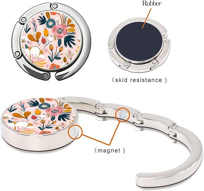 Bosketo Foldable Purse Hook Womens Bag Table Hanger Collection Desk Hooks for Purse (3pack Pretty Floral Hook)