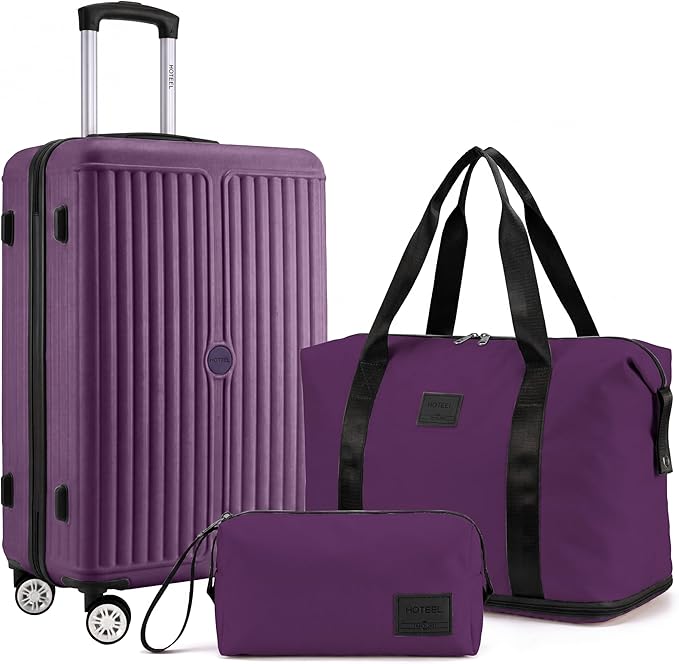 Hoteel 20Inch Luggage 3-piece Set, 360° Universal Suitcases with Wheels Hard Shell Suitcase with TSA Lock, Including Waterproof Luggage Bag, Travel Maletas for Men and Women,Purple