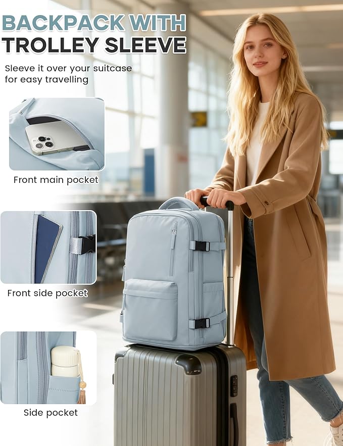 WONHOX Large Travel Backpack Carry on Flight Approved Laptop Work Business Backpack for Women Men Mochila de Viaje