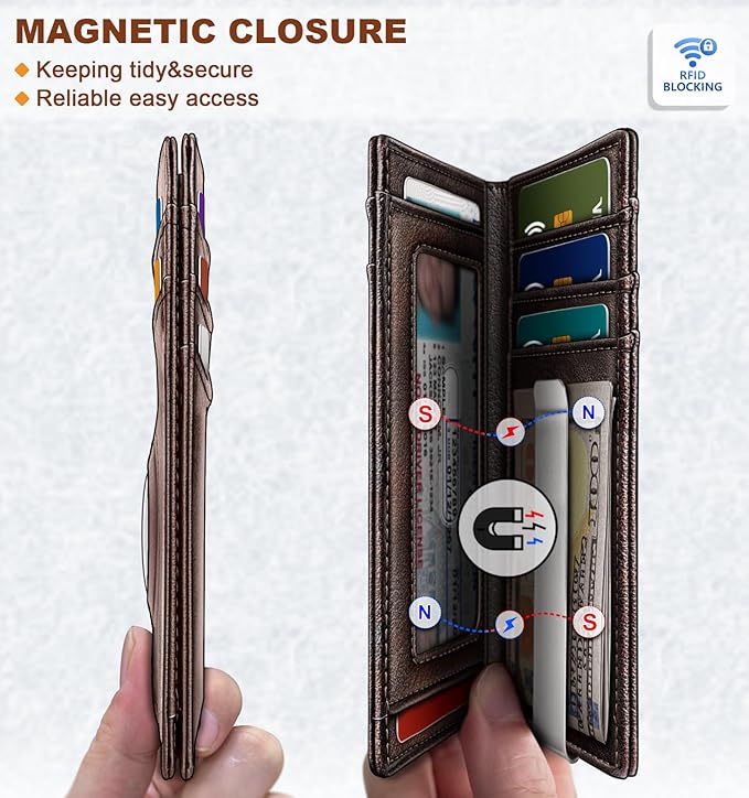 BULLIANT Men Airtag Wallet,Slim Wallet Money Clip Card Holder Magnetic Closure 12 Cards in Front Pocket RFID Blocking