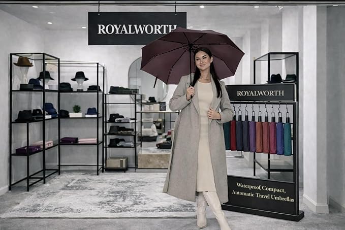 Windproof Travel Umbrella - Compact, Light, Full Automatic Open/Close - Folding Backpack Umbrella for Rain & Sun UV Preotection For Men & Women, Unbreakable 8 Fiberglass Ribs UK Design