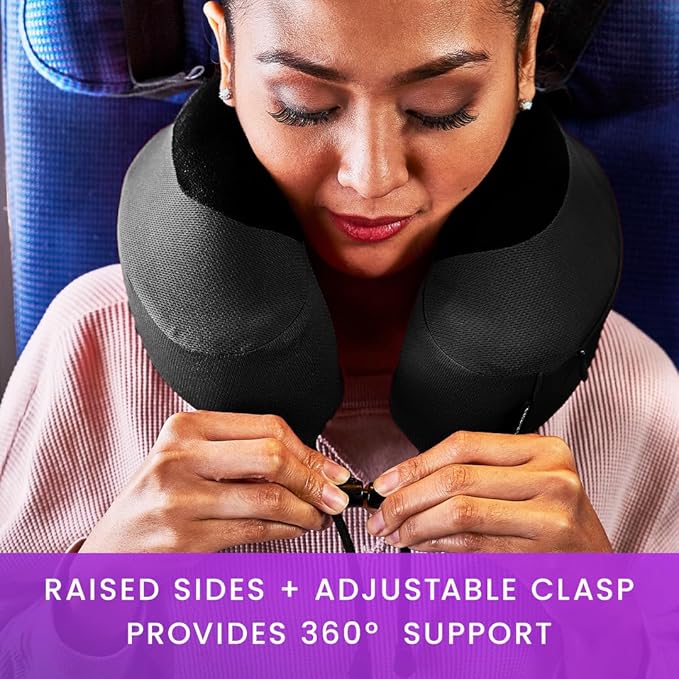 Cabeau Evolution S3 Airplane Travel Pillow for Long Flights - Supportive Memory Foam Body Positioner with Seat Straps to Secure Your Head and Neck and Provides 360 Support (Jet Black)