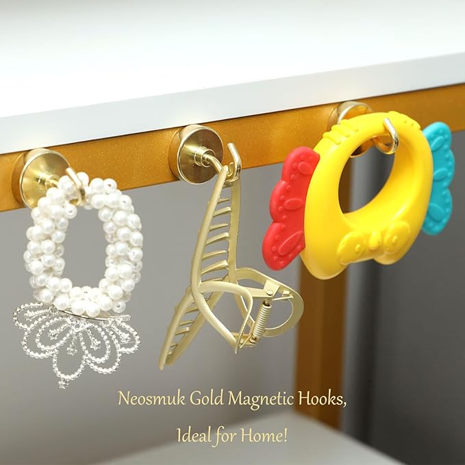 Neosmuk Magnetic Hooks,Heavy Duty Earth Magnets with Hook for Refrigerator, Extra Strong Cruise Hook for Hanging, Magnetic Hanger for Curtain, Grill(Gold, 6 Pack)