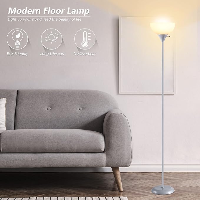 RISLG Floor Lamp, Standing Lamp, Modern Floor Lamps with Drop-Resistant White Lampshade, E26 Socket, Industrial Floor Lamp for Living Room Bedroom Study Office