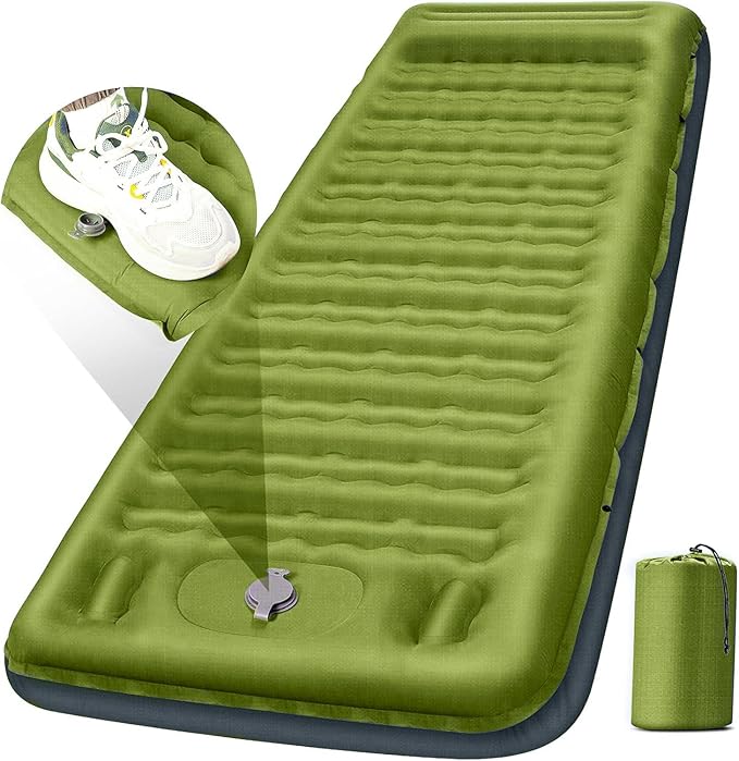 Camping Sleeping Pad, Extra Thick 5 Inch Camping Mat with Pillow Built-in Foot Pump Inflatable Sleeping Pads Compact for Camping Backpacking Hiking Traveling Tent（Military Yellow）