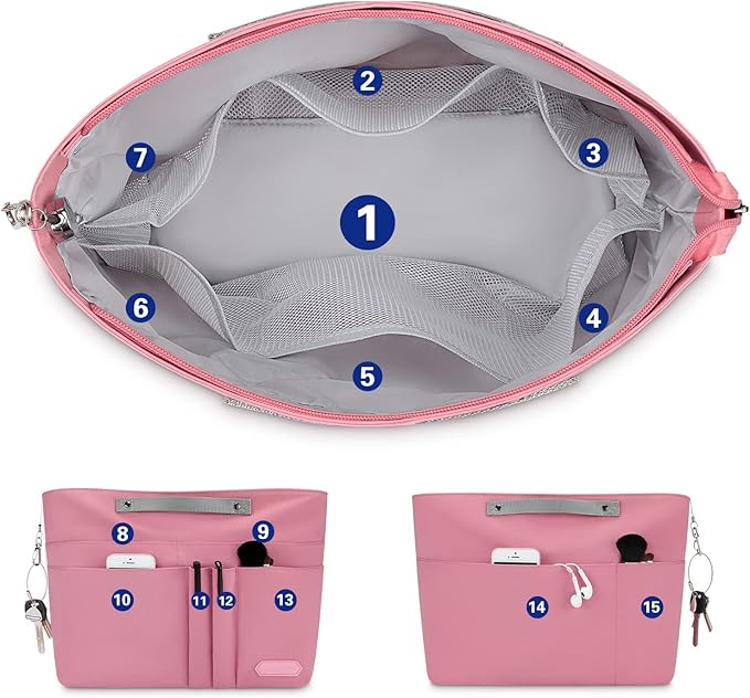HyFanStr Purse Organizer Insert for Handbags,Tote Bag Organizer Insert Zipper Bag for Women, Handbag Organizer Inside Liner with 15 Pockets