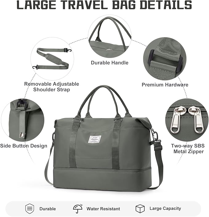 Travel Duffel Bag with Shoes Compartment, Overnight Weekender Bags for Women, Carry on Personal Item Travel Set