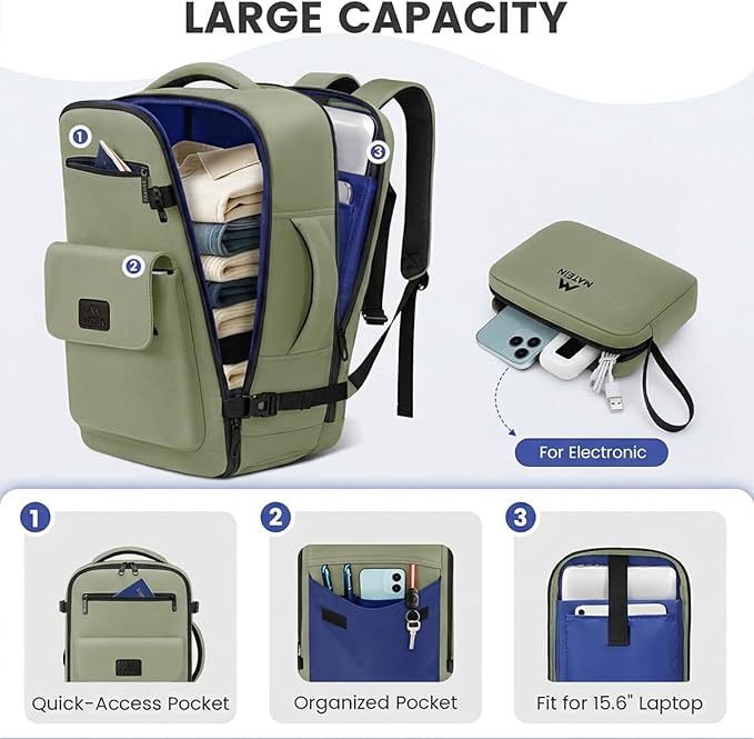 MATEIN Personal Item Backpack 18x14x8 with Shoe Compartment, TSA Approved Underseat Bag for Frontier Airline with Water Bottle Holder Lightweight Travel Backpack for Women Men Fit 15.6" Laptops, Green