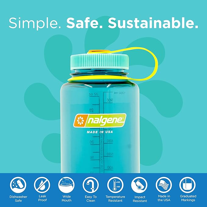 Nalgene 32 oz Wide Mouth Water Bottle | BPA-Free, Durable & Leak Proof, Lightweight Bottle for Hiking & Gym, Work & Travel