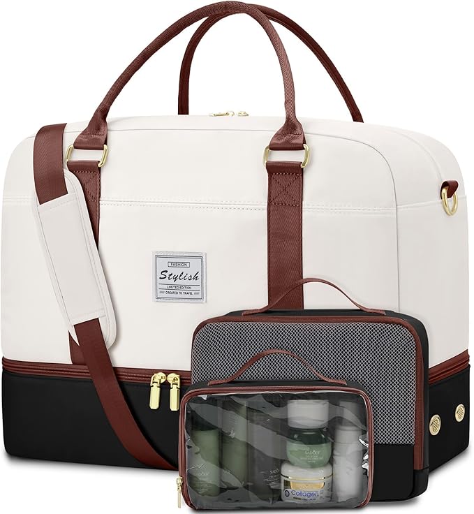 Weekender Travel Duffle Bag for Women: Overnight Bags with Shoe Compartment Carry on Bags for Airplanes with 2 PCS Toiletry Bag Weekend Yoga Gym Bag with Wet Pocket Travel Duffel Tote