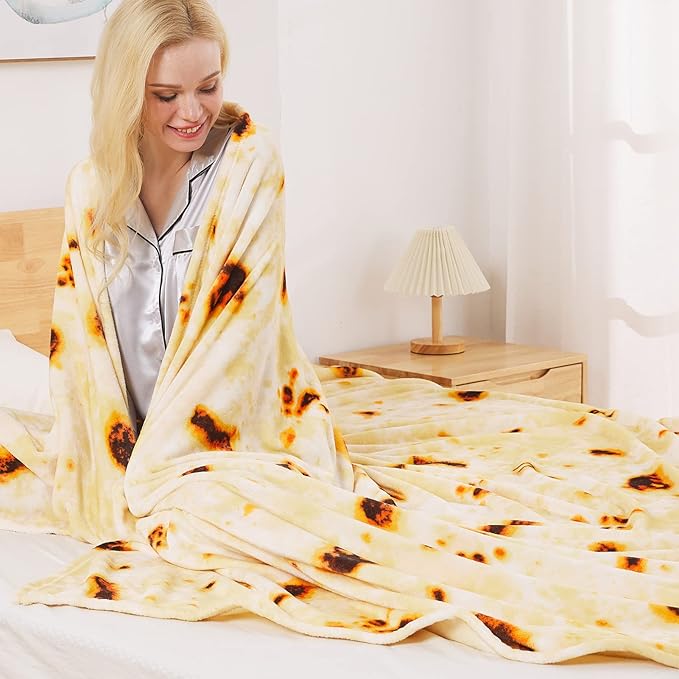 Burritos Tortilla Blanket King Size for All Season - Premium Lightweight Anti-Static Super Soft Cozy Plush Tortilla Throw, Lightweight Microfiber Winter Warm Taco Blanket 90" x 108"(Burritos King)