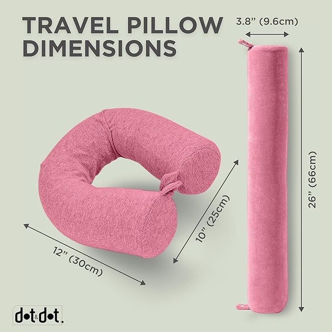 Dot&Dot Twist Memory Foam Travel Pillow for Airplanes - Neck Pillow for Sleeping - Airplane Pillow for Neck Support, Chin, Lumbar and Leg - Bendable Neck Roll Pillow Travel Essentials