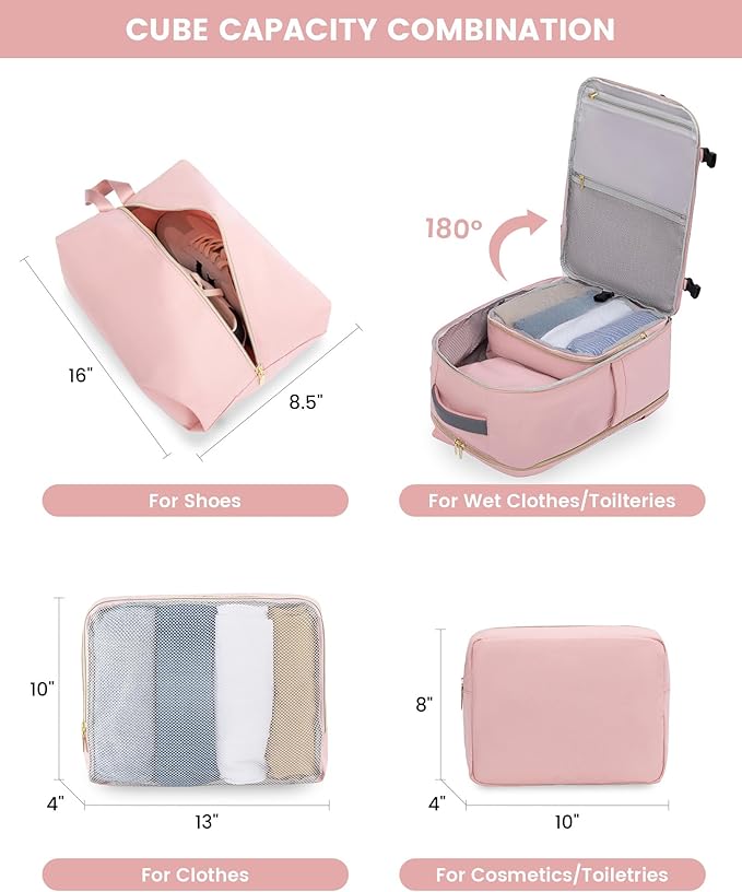LOVEVOOK Large Travel Backpack for Women, TSA Carry on Backpack for Airplanes, 40L Personal Item Travel Bag for Women fits 17" Laptop,Waterproof Carry on Bag Airplane Approved with 3 Packing Cubes
