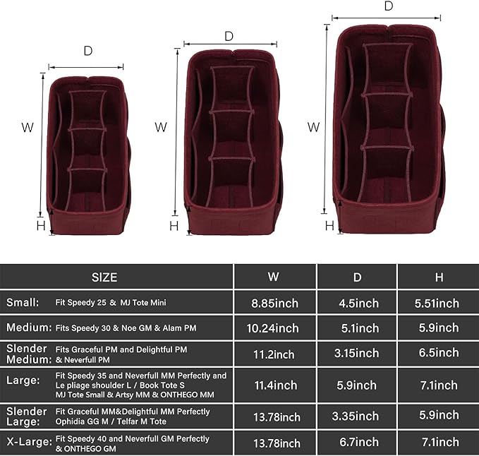 ZTUJO Purse Organizer Insert, Felt Bag Organizer For Handbag Purse Organizer,13 Colors, 6 Size (Small, Wine Red)