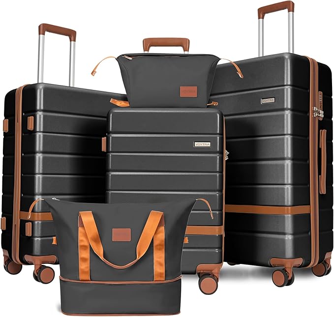 5 Piece Luggage Sets, 20" 24" 28" Hardshell Suitcases with TSA Locks Lightweight PC+ABS Spinner Wheel Luggage for Family Vacation & Air Travel Carry On Checked Baggage Set (Gray)