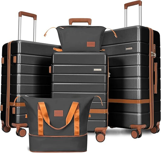 5 Piece Luggage Sets, 20" 24" 28" Hardshell Suitcases with TSA Locks Lightweight PC+ABS Spinner Wheel Luggage for Family Vacation & Air Travel Carry On Checked Baggage Set (Gray)