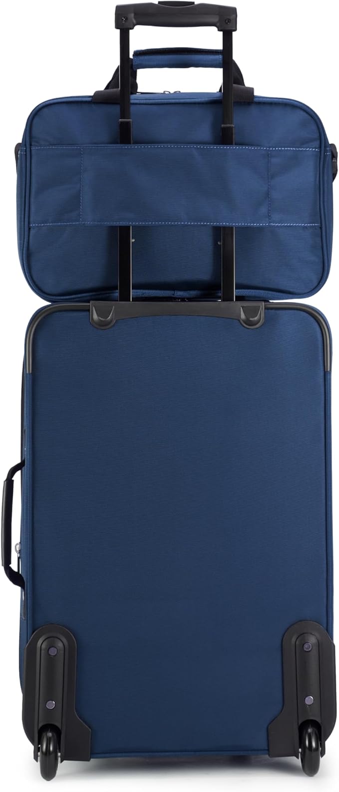 Amazon Basics Softside Luggage Set, 23-Inch Expandable Suitcase with Wheels and 15-Inch Tote, Extra Space (+15%), Front Pockets, Telescopic Handle, Navy Blue