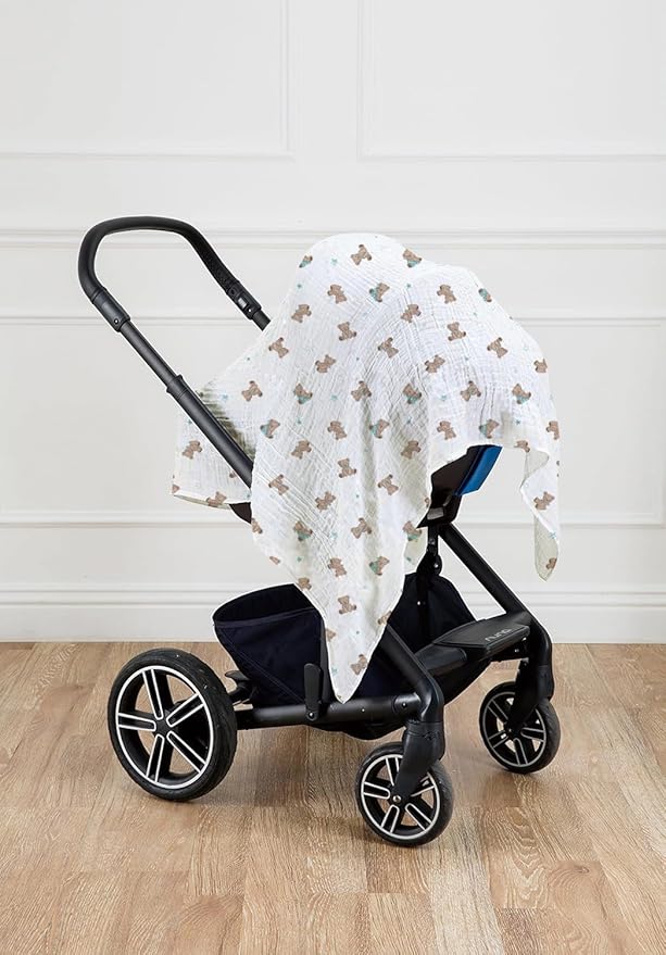 American Baby Company 2-Pack 100% Cotton Muslin Swaddle Blanket (47" x 47"), Soft, Breathable & Lightweight, Teddy Bear, Perfect for Swaddling, Travel and Gifting