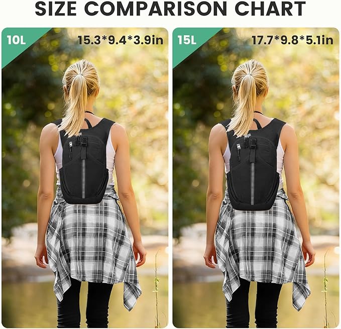 Small Hiking Backpack 10L-Lightweight Packable Foldable Backpack for Travel Camping Outdoor Commute,Compact Rucksack for Women Men(Black)