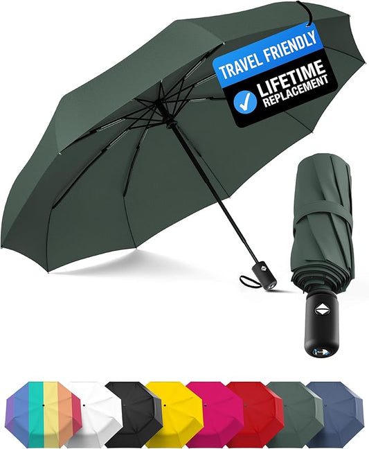 Rain-Mate Windproof Compact Umbrellas for Rain - Strong Reinforced Fiberglass Rib Design & Auto Open & Close - Portable Folding Travel Umbrella - Lightweight & Packable for Women & Men, Easy Collapse