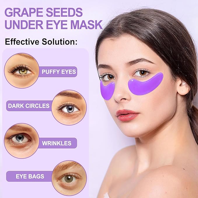 LAVONE Eye Mask - 30 Pairs Grape Seeds Under Eye Patches Skin Care Products - Eye Masks Skincare for Dark Circles and Puffiness, Reduce Wrinkles, Eye Bags and Fine Lines, for Women and Man - Purple