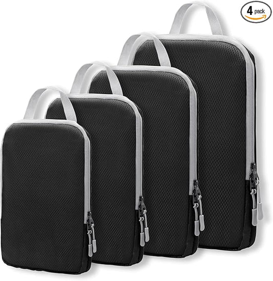 WOOMADA Compression Packing Cubes for Suitcases Travel Essentials 4 Set Expandable Travel Bags Organizer for Luggage(black)