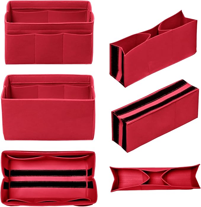 DailyPlus Purse Organizer Insert with Zipper Felt Bag Organizer Handbag Organizer Insert Bag in Bag Organizer with Key Chain for Tote Purse Bag Red Small
