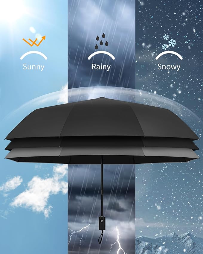 HIPPIH Compact Travel Umbrella for Rain - Windproof Automatic Umbrellas, UV Umbrella for Sun Protection with Black Anti-UV Coating, Portable Small Umbrellas for Backpack, Car, Walking, Kids, Women