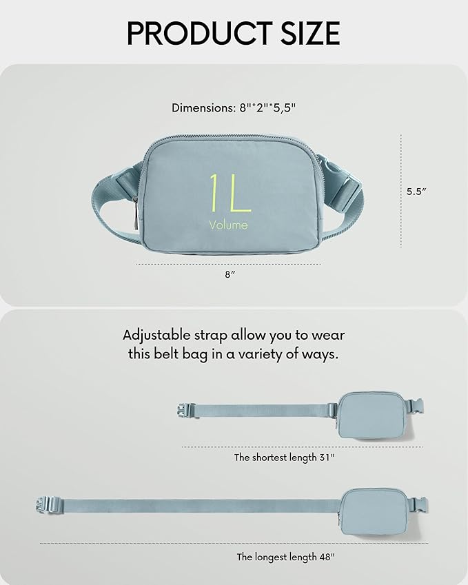 ODODOS Unisex Mini Belt Bag with Adjustable Strap Small Fanny Pack for Workout Running Traveling Hiking, Stone Blue