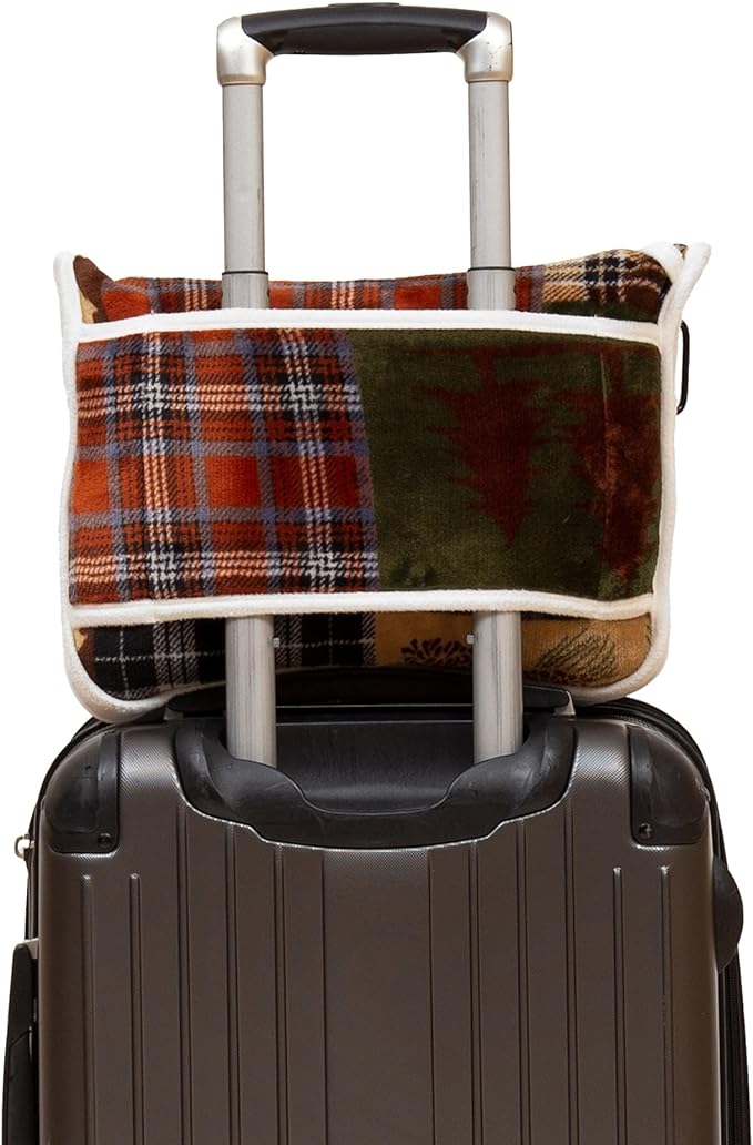 CARSTENS, INC. Travel Blanket, Premium Compact 2-in-1 Airplane Blanket/Pillow, Tree Plaid Rustic