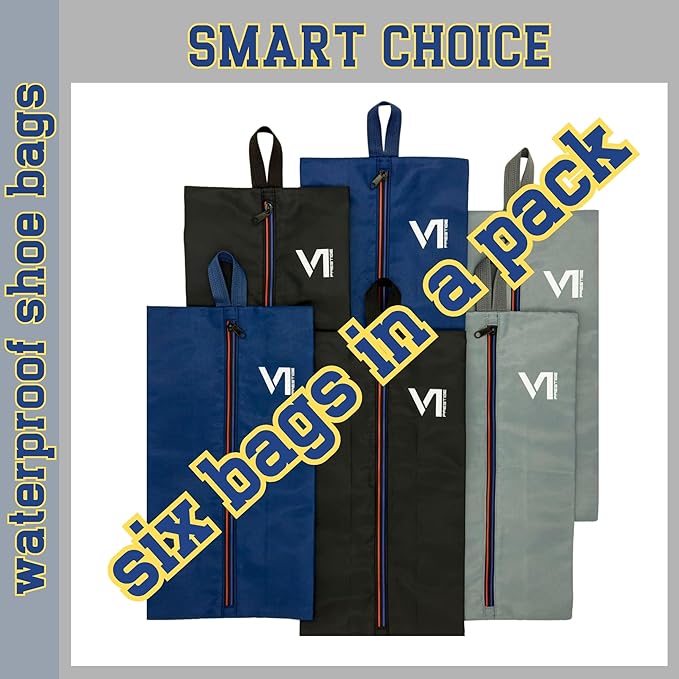 Shoe Bags for Travel with Waterproof Zipper-Durable Polyester Material Shoe Pouch - Large Size Gym Cleat Bag Smell Dust Proof Unisex/Lightweight 6-pack Set