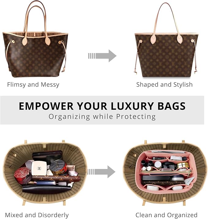 OPPOSHE Purse Organizer Insert for Handbags, Softened Felt Bag Insert Organizer for Tote, Compatible with LV, Coach, MK, Kate Spade, Goyard, Longchamp (Light Pink, Medium)