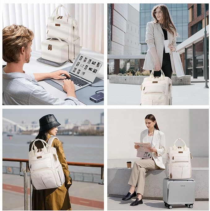 Maelstrom Travel Backpack for Women Men,Laptop Backpack Fits 15.6-17.3 Inch Laptop, Nurse/Work Bag with Insulated Lunch Box (Beige)