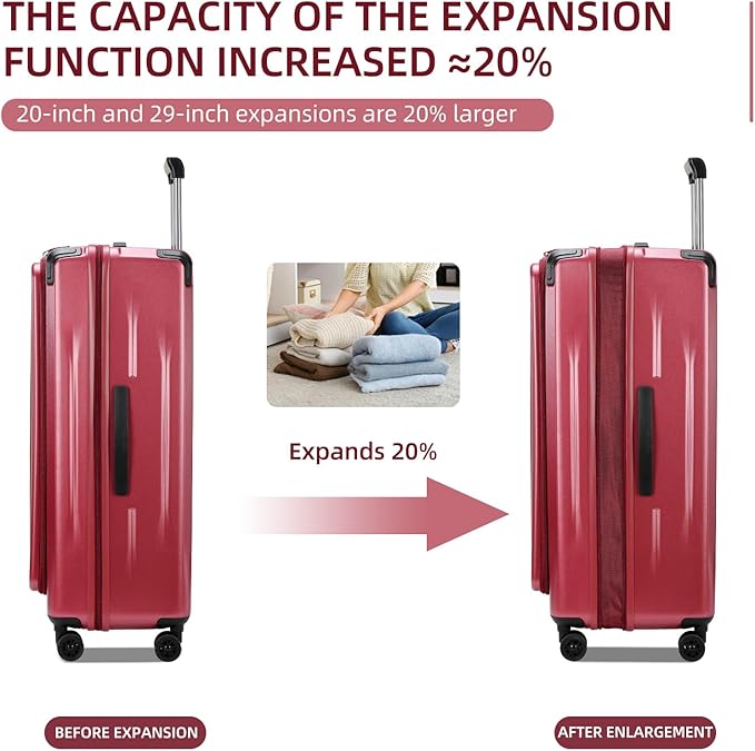 Premium Carry On Luggage, 29 Inch Top Opening Aluminum Frame Airline Approved ABS+PC Hard Shell Suitcases with Silent Wheels, TSA Lock, Front Pocket & Wet-dry Separated Six-piece set