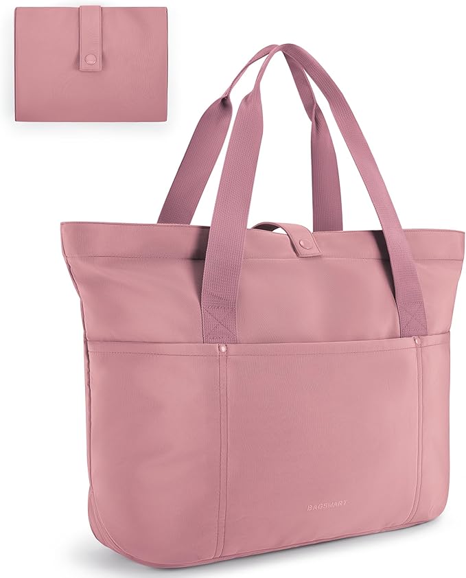 BAGSMART Tote Bag for Women, Foldable Tote Bag With Zipper Travel Large Shoulder Bag Handbag for Work