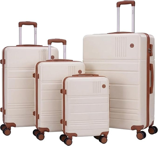 Hoteel Luggage Sets 4 Piece, 4-Year Warranty, Carry-On Luggage with Dual-Spinner Wheels, PC+ABS Hardside Suitcase Set with TSA Lock, Large Checked Travel Suitcases, Beige(16/20/24/28)