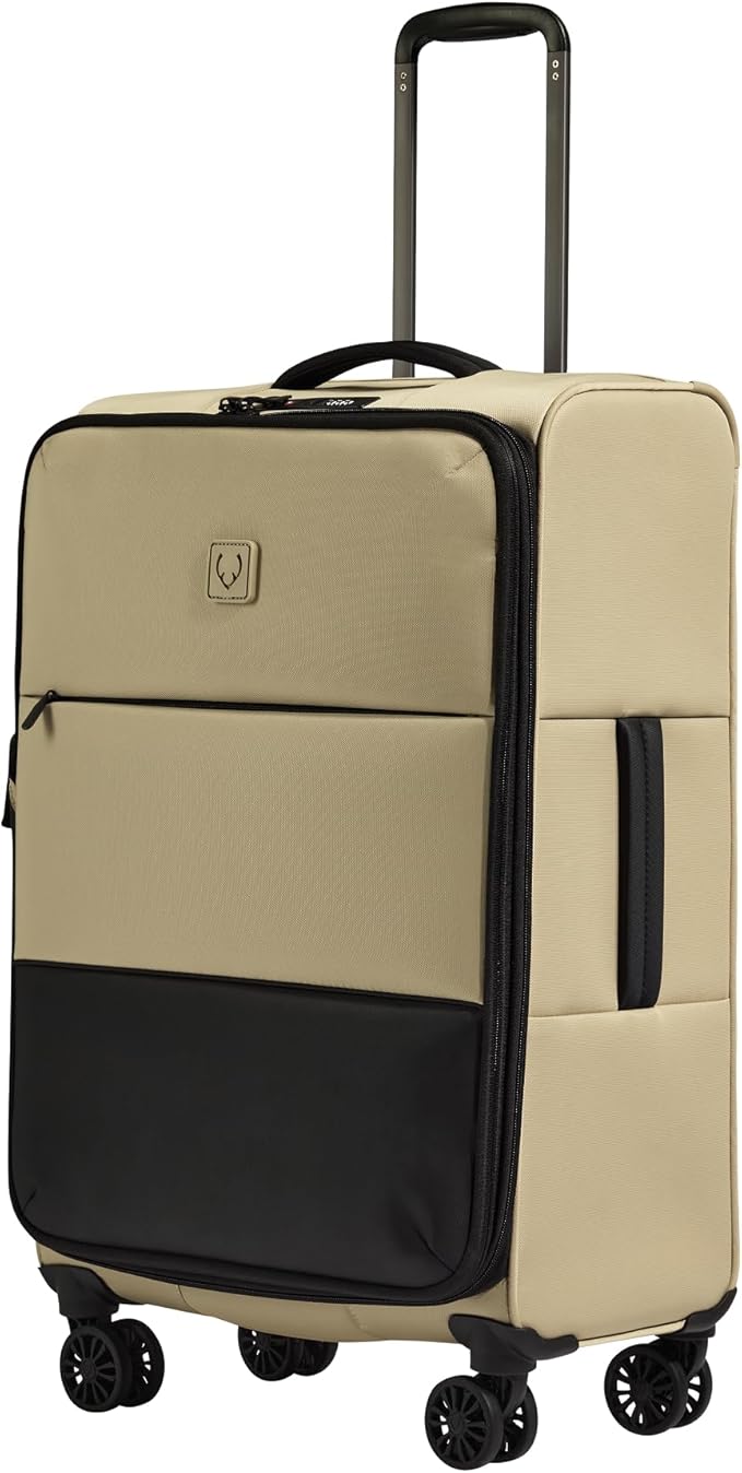 ANTLER - Soft Stripe Medium Luggage - 27" Softside Suitcase, Adjustable Handle, 4 Spinner Wheels, Lightweight, Expandable, TSA Lock - Recycled Polyester Luggage - 71cm, Sand Yellow